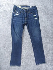 Abercrombie Jean Kids 14 Straight Blue Dark Wash Bottom Denim Distressed Casual* - Picture 1 of 13