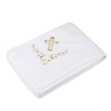 Gold Cross Embroidered Baptism Towel Baby Christening Towel, White Terry 37x37"