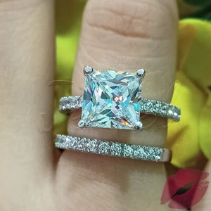 3Kt Princess Diamant Frauen Braut Ring Set Verlobungsring Weißgold-Finish Silber - Bild 1 von 10