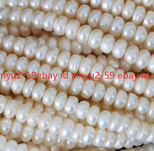 Beautiful white freshwater cultured pearl abacus beads 7-8mm women jewelry 15"