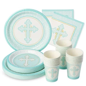 First Communion Decorations for Boys - 24 First Communion Plates and Napkins,... - Picture 1 of 7