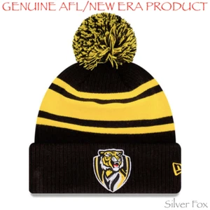RICHMOND TIGERS BEANIE AFL FOOTBALL NEW ERA STRIPE POM KNITTED CUFF BEANIE CAP - Picture 1 of 3