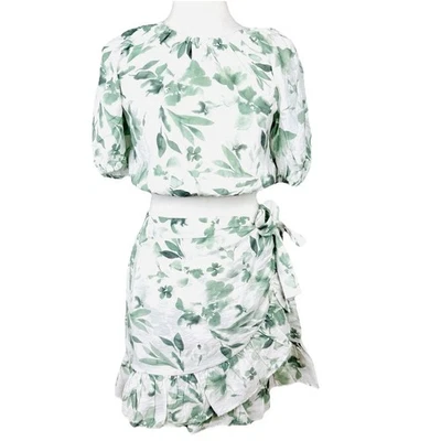 Conjunto de Top Corto y Falda Dotti Verde Floral Manga Abullonada Talla 8 Top 10 Falda Foto 1 de 4
