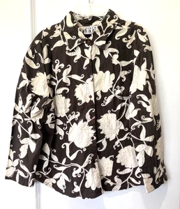 Vintage Karen Hart Women Sz L Shirt Jacket Button Up Floral Embroidered Art - Picture 1 of 5