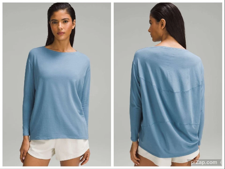 Camiseta Top Lululemon Back In Action Utility Azul De Gran Tamaño Manga Larga 0 Foto 1 de 4