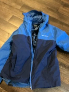 Eddie Bauer 2 In 1 Winter Coat Jacket Fleece Blue Camo Size M Boys 10 / 12 - Picture 1 of 9