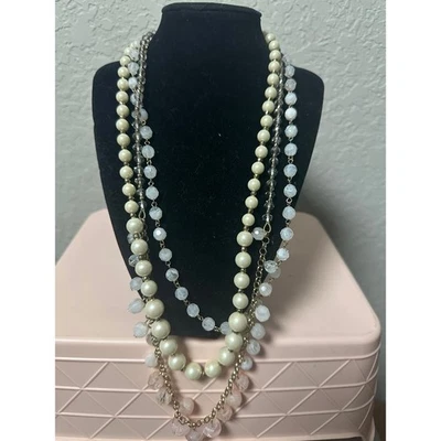 NWT Talbots Pink & Pearl Bead Layered Necklace Gold Tone Toggle Clasp Statement - Image 1 of 4