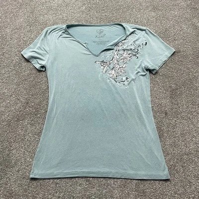 Camisa Kuhl Mujer Grande Azul Cuello en V Manga Corta Floral Gráfico Exterior Informal Foto 1 de 4