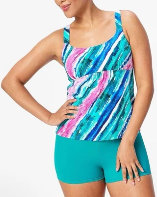 Trajes de baño para todos, Tankini cuello redondo con corto de bicicleta, rayas arco iris, talla 14-nuevo Foto 1 de 3