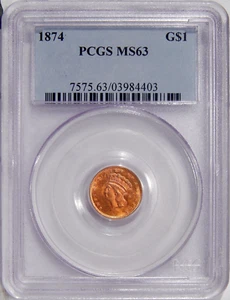 1874 G$1 PCGS MS 63 OLD HOLDER ~ ATTRACTIVE ONE DOLLAR GOLD - Picture 1 of 2
