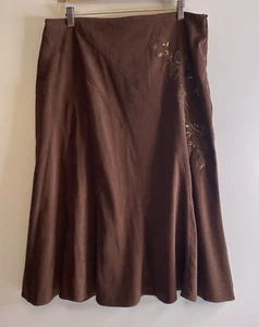 Vintage Noni Skirt Women 18 Brown Midi A-Line Bias Cut Soft Touch Embroidery Y2K - Picture 1 of 17