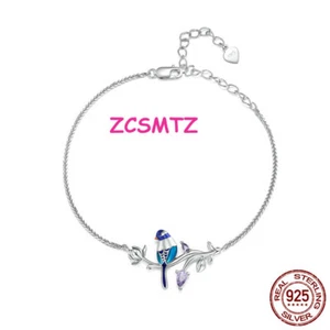 S925 Sterling Silber Farbenfrohes Eisvogel-armband Weiß Vergoldetes Damenarmband - Bild 1 von 14