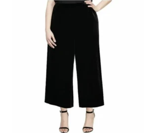 Alex Evenings Black Velvet Cropped Wide Leg Elastic Waist Pants Size 2X New - Picture 1 of 15
