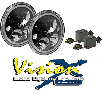 Par de faros LED Vortex Vision X cromados negros de 7" para Jeep Wrangler JK 07-18 Foto 1 de 4