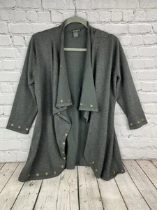 Chelsea & Theodore Size Large Gray Gold Accent Open 3/4 Sleeve Cardigan Sweater - Picture 1 of 7
