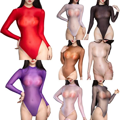 Mujeres Leotardo Lencería Body Manga Larga Mono Transparente Prendas para dormir Suave Foto 1 de 4