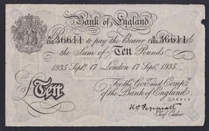Banconota Regno Unito 10 pounds 1935 P.-336a (Operazione Bernhard) BB/VF - Imagen 1 de 2