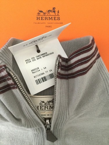 HERMÈS MAGLIONE DA UOMO CON CERNIERA HERMES COTONE E CASHMERE GRIGIO A RIGHE BORDEAUX NUOVO CON ETICHETTE TAGLIA L