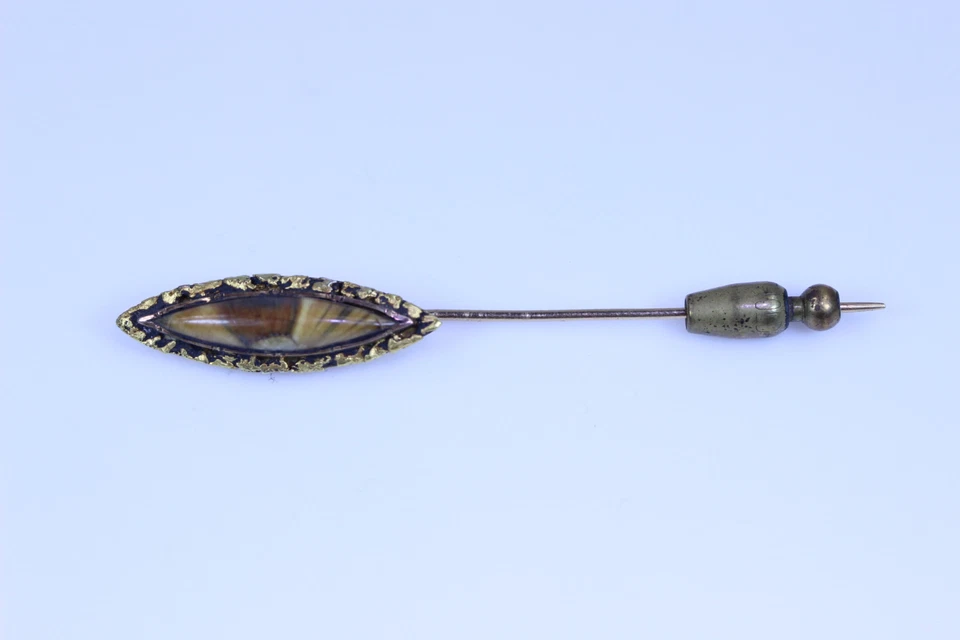 美丽的 10K 黄金侯爵夫人形状碧玉带金块框架别针 3 英寸 - 12222 — 第 1/1 张图片