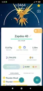Pokemon Zapdos Nivel 40 - 3 Habilidades - Captura 2018 (Garantizado 100% Comercio afortunado) - Imagen 1 de 1