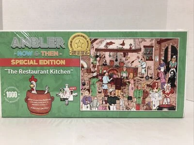 NUEVO rompecabezas de 2 caras de dibujos animados Ambler ahora y entonces “La cocina del restaurante” entonces y ahora Foto 1 de 3