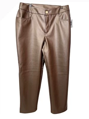 Pantalones Anne Klein para mujer de cuero sintético bronce talla 16 Whimsigoth carrera oficina nuevos con etiquetas Foto 1 de 4