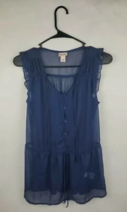 Mossimo Womens Tunic Tank Top Small Navy Blue Sheer - Picture 1 of 8