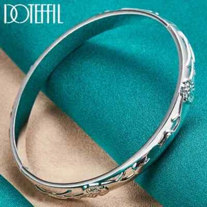 DOTEFFIL 925 Sterlingsilber Blume Rose Manschette Armreif Armband Schmuck Party Geschenk - Bild 1 von 6