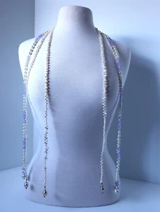 3 Vintage Flapper Style Long Open Necklaces Tassels 2 Matching 1 w Purple Beads - Picture 1 of 10