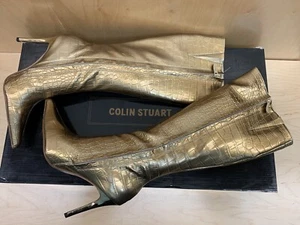 Colin Stuart Croc Embossed Gold 091 Knee High Boots Heels Size 6 NWB (A120) - Picture 1 of 7