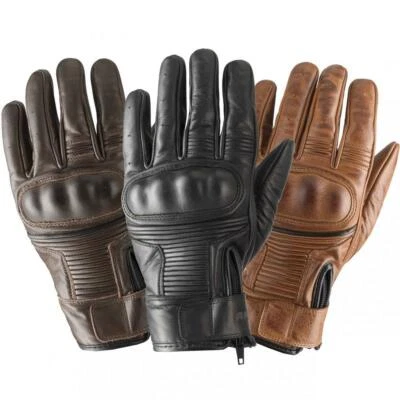 Rayven Vintage CE Motorcycle Gloves Leather Cruiser Motorbike Glove Black Brown - Image 1 of 2