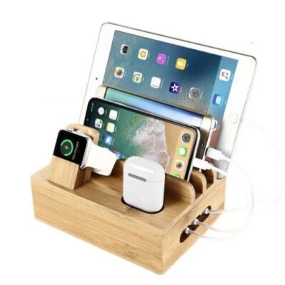 Universal Multi Device Cord Organizer Rx-1904 Bamboo CHARGING STATION NIB - Image 1 of 4