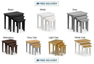 Set of 3 Solid Wood Compact Nest of Coffee Tables - 7 Colours - Picture 1 of 58