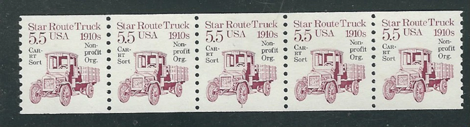 Scott #2125a...5.5 Cent...Star Route Truck... Plate # Strip of 5...Non-Profit - Image 1 of 1