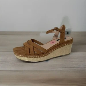 Kensie “TEXAS” 10 M Strappy Espadrille Style Wedge Sandal Brown Vegan Open Toe - Picture 1 of 6