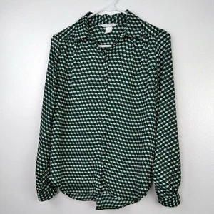 H&M Top Größe 2 Grün Geometrisches Muster Langarm Bluse Damen Arbeitskleidung Karriere - Bild 1 von 8