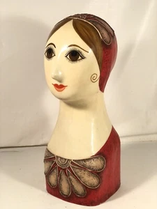 Vintage Folk Art Mexico Gemma Taccogna Paper Papier Mache Bust Head Signed Dsply - Picture 1 of 12