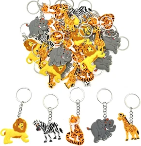 30X Jungle Animal Keyring Set for Kids Party Bag Fillers, Wild Animal Keychains - Picture 1 of 12