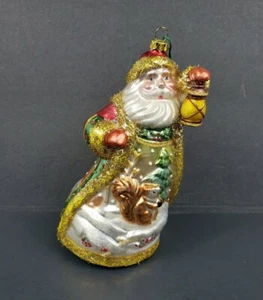 Blown Glass 5.5" WOODLAND WINTER SCENE SANTA CLAUS Squirrel Trees STUNNING - Picture 1 of 12