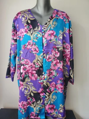 Camisa de dormir de satén azul con botones florales talla 18/20 de colección Solange para mujer nueva con etiquetas Foto 1 de 4