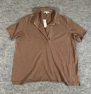 James Perse Womens Sz 1 High Twist Oversized Polo Shirt Brown NWT 235$ MSRP - Picture 1 of 6