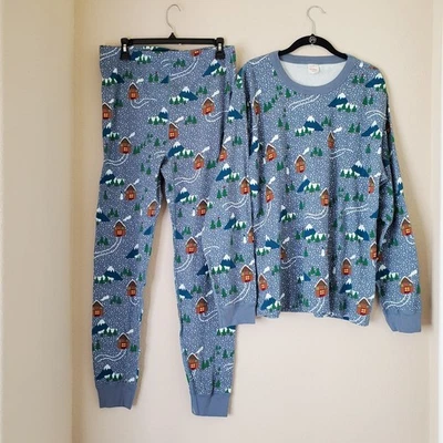 Hanna Andersson Womens Snowy Village Long Johns Pajamas Set Sz XL Organic Cotton - Image 1 of 4