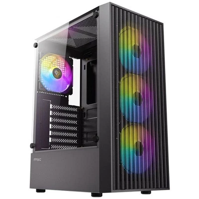Antec AX27 Gaming PC Case Mesh Black Mid ATX Tower 4x 120MM RGB Fan Glass Panel - Image 1 of 4