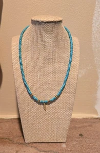 Turquoise Beaded Charm Necklace Gold Feather Women 16" - Picture 1 of 7