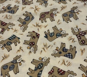 Country Cow Fabric Beige Background Multicolor Plaid Patches 44” W x BTY - Picture 1 of 2