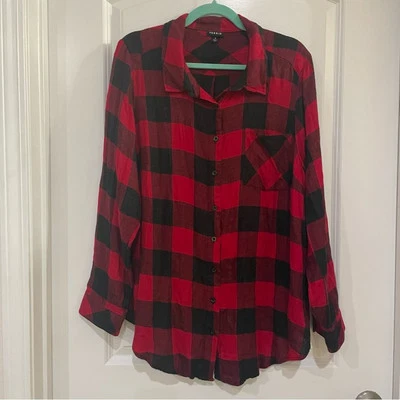 TORRID ladies red & black check button down shirt flannel look size 2X - Image 1 of 4