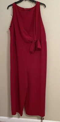 Mono Donna Karan New York Mujer Rojo Lazo Borde Pierna Ancha Talla 22W Largo Foto 1 de 4