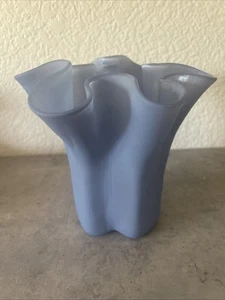 Vintage Handblown Glass Handkerchief Vase 6" Clear with Slate Blue Coating - Picture 1 of 8