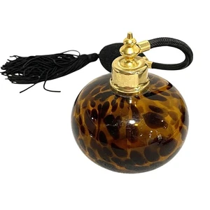 Glass Atomizer Perfume Bottle Round Bulbous Elegant Black & Brown Animal Print - Picture 1 of 8