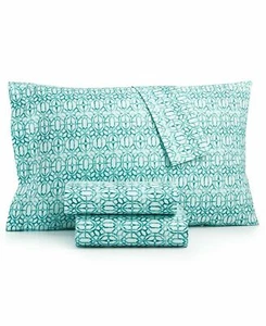 Essential Collection Jessica Sanders FULL Set Printed Microfiber Teal 4 Piece - Picture 1 of 1
